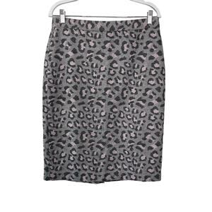 Talbots Wool Blend Pencil Skirt 10 Grey Pink Cheetah Cat Animal‎ Print NWT Women